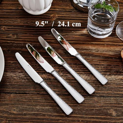 KEAWELL Premium 9.5" Louis Dinner Knives, Set of 4, Stainless Steel Dishwasher Safe, Serrated Knives (Hammered) - style: Hammered
