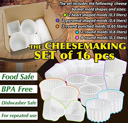 PetriStor 16 Pcs Soft Cheese Making Kit for Beginners - Small Cheese Molds - Cream Cheese Molds for Making Cheese - Molde Para Queso Fresco Casero - Paneer Maker Mold - Cheese Making Supplies №3
