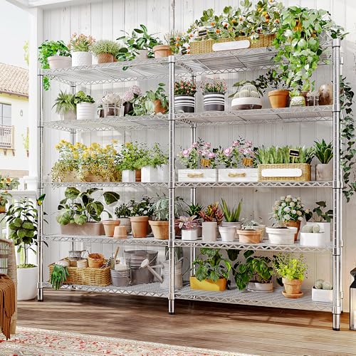 REIBII 1500LBS Storage Shelves 61.7''W Wire Shelving Unit 5 Tier Metal Shelving for Storage Rack Shelves Heavy Duty Garage Shelf Pantry Shelves Kitchen Shelving, 61.7" W*72.4" H*15.8" D, Chrome - style: Chrome-15.8" Dx61.7" Wx72.4" H-5 Tier