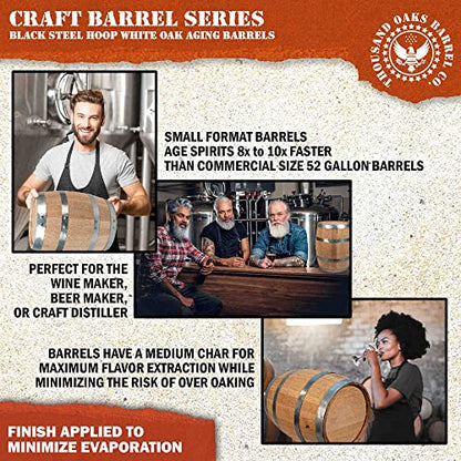1 Gallon Oak Aging Barrel (5 Liter) with Stand, Bung and Spigot - Wooden Mini Whiskey Barrel - Charred Oak Barrels for Aging Whiskey, Bourbon, Cocktails, Rum, Tequila, Mead Wine - size: 5 Liter