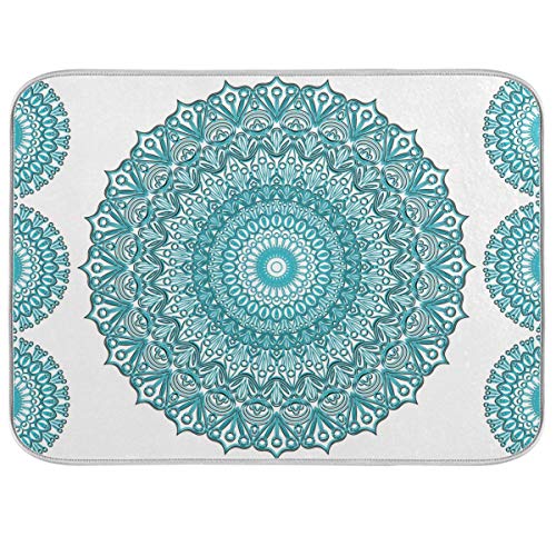 Super Absorbent Dish Drying Mat, Microfiber Fast-Drying Dish Mat, 24" x 18", Kitchen Dish Drying Pad, Boho Ethnic Turquoise Mandala - color: Turquoise Mandala, size: 18" x 24"