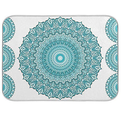 Super Absorbent Dish Drying Mat, Microfiber Fast-Drying Dish Mat, 24" x 18", Kitchen Dish Drying Pad, Boho Ethnic Turquoise Mandala - color: Turquoise Mandala, size: 18" x 24"