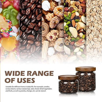2PCS Small Glass Storage Jars with Airtight Lids, 17 fl oz (500ml) coffee container with Wooden Lid, Glass Pantry Canister for Beans, Rice, Sugar and etc - color: clear- （2PCS，17FL OZ/500ML）