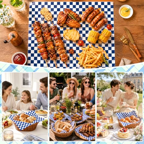1000 Pcs Deli Paper Sheets 12x12", Premium Food Basket Liners, Grease Resistant Wax Paper Sheets for Food, Classic Checkered Sandwich Wrapping Paper for Party, Festival and Outdoors - color: Blue