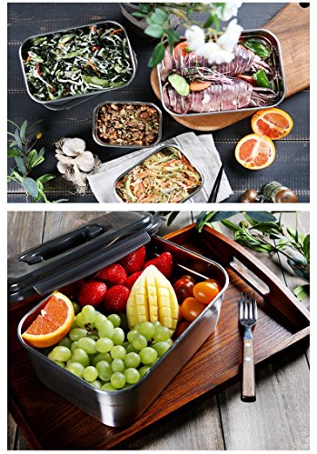STENCOC Stainless Steel BPA Free Rectangular Leakproof Airtight Kimchi/Pickle/Salad/Fruit/Food Storage Container Saver (1.5L / 51oz / 8.3") Half-Transparent Lid Stackable