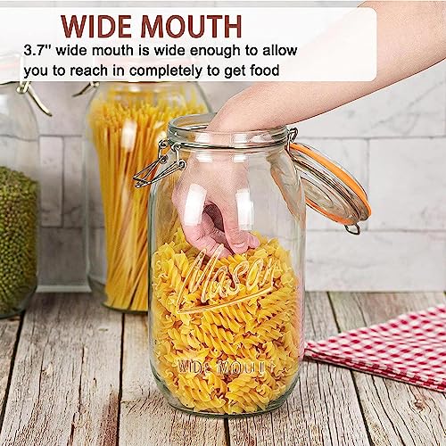 Anwoi Wide Mouth Mason Jars 64 oz 3 Pack Half Gallon Glass Jar with Airtight Lids, Large Mason Jar with Scale Mark Food Storage Canning Jars for Pickling Flour Sugar Pasta Oats Cereal - color: 64oz 3pack