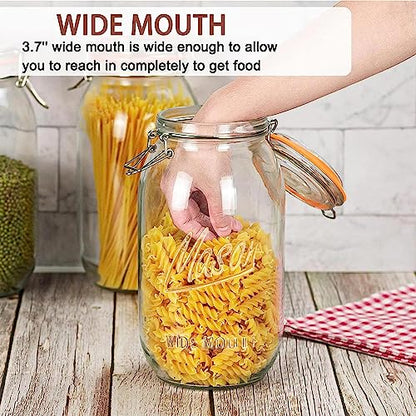Anwoi Wide Mouth Mason Jars 64 oz 3 Pack Half Gallon Glass Jar with Airtight Lids, Large Mason Jar with Scale Mark Food Storage Canning Jars for Pickling Flour Sugar Pasta Oats Cereal - color: 64oz 3pack