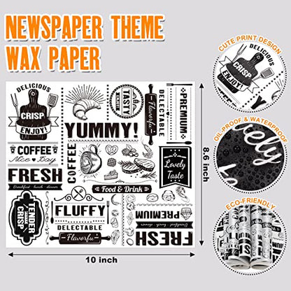 160 Pcs Newsprint Wax Paper Sheets, Newspaper Theme Food Wrap Papers for Sandwiches, Deli Wraps, Waterproof Oil-proof Picnic Basket Liners - color: Newspaper