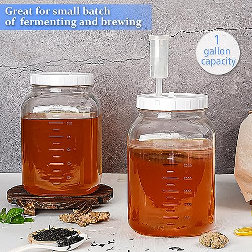 Folinstall 2 Pack 1 Gallon Large Fermentation Jars w 2 SCREW Lid and 3 Airlock - 100% Airtight Lid, Wide Mouth Glass Jar, Pickle Jar w Scale Mark for Sourdough Starter