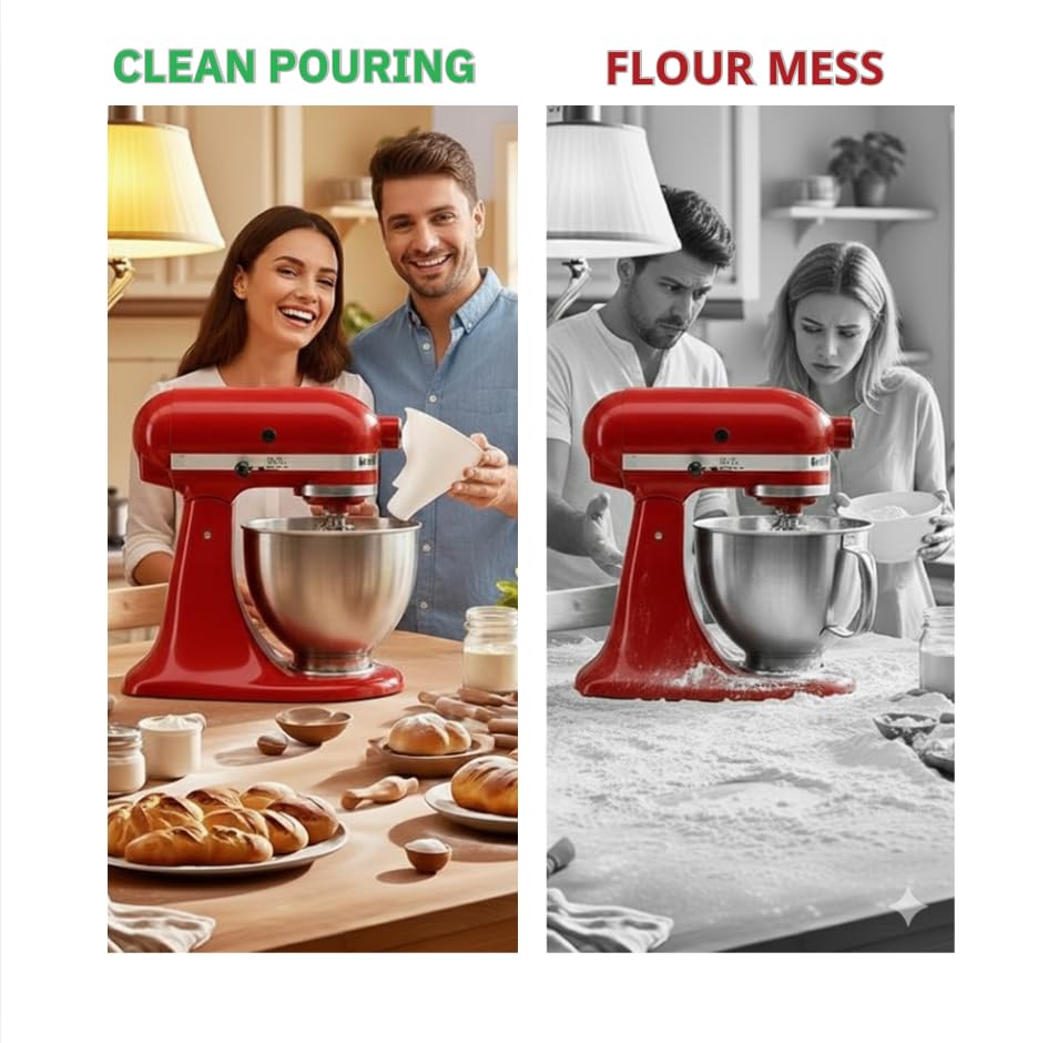 Flour Funnel for KitchenAid Mixer 5Qt, Food-Grade BPA-Free, Dishwasher Safe No-Mess Baking Tool, Easy Pour Accessory ngredients Safely and Easily. (5 Qt) - color: 5 Qt