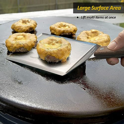 Extra Wide Spatula, Large Metal Spatula with Full Tang Wooden Handle & Beveled Edges for Skillets, Griddles & Grills, Pancake Flipper Turner, Smash Burgers Turner, 6 x 5-inches - size: 5" x 6"
