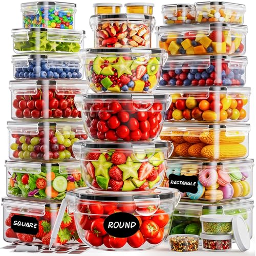 50 PCS Food Storage Containers with Lids (25 Containers & 25 Lids) - Reusable Plastic Food Containers for Kitchen Storage and Organization BPA-Free Leakproof Meal Prep Container with Labels & Pen - color: 25 Pack