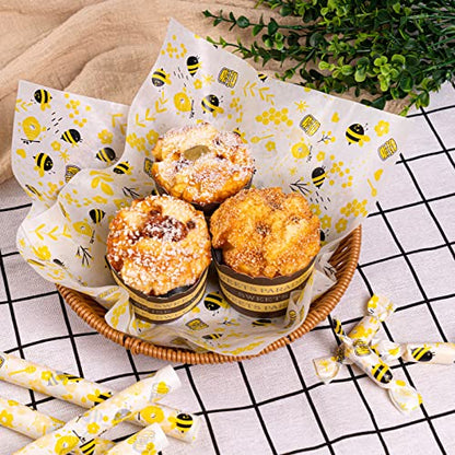 100 Pcs Wax Paper Sheets for Food, Bee Day Wax Paper Sandwich Wrap Deli Wraps, Waterproof Oil-proof Picnic Basket Liners with Bee Pattern for Kitchen - color: Bee