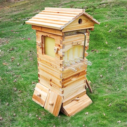 Beehive Nuc Box, Auto Beehive, Cedarwood Bee Hive with 4pcs Auto Honey Frames,6pcs Brood Frames, 1pcs Bamboo Queen Excluder, Easy Assembly Ideal for Beginners