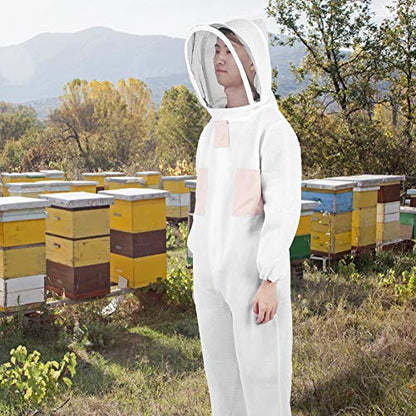 Beekeeping Suit, Ventilated Beekeeper Jacket Smock with Double Zippers and Hood Veil for Apiary Protective Clothing Supplies (L)