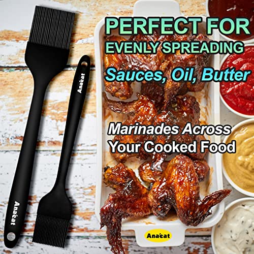 Anaeat 2 Pack Silicone Basting Pastry Brushes - Heat Resistant Brush with Soft Bristles, Hygienic One-Pieces Design, Marinade Brush Great in Baking for Spreading Oil Butter Sauce BBQ Grill (Black) - color: Black 2 Pcs (10"+8.2")
