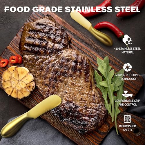 Butter Knife Butter Spreader Knife Gold Butter Knives 4 PCS Cheese Spreader Knives Set Stainless Steel Charcuterie Knives Butter Knife Spreader for Cold Butter Cheese Jam Spreading, MLU047-3BK - color: Gold