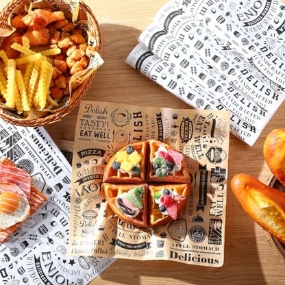 600 Pcs 12 x 12 Inch Deli Wax Paper Sheets Grease Resistant Tray Basket Liners Newsprint Paper Water and Grease Proof Sandwich Wrapping Square Hot Dog Wrappers for Food Baking (Brown,White) - color: Brown, White