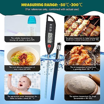 Copkim 6 Set Waterproof Food Thermometer for Water, Liquid, Candle and Cooking Digital Meat Thermometer with Long Probe Instant Read for Kitchen BBQ Grill Candy (Black) - color: Black