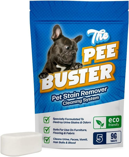 Pet Stain Remover – Refillable Cleaning Bottle with 5 Dissolvable Tablets – Multi-Surface Cleaner for Dog & Cat Urine on Carpet, Tile, Hardwood & Fabric
