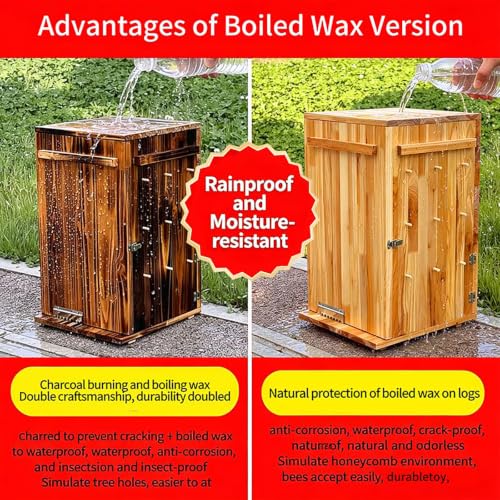 Beehive Box Kit, Pine Wood Integrated Vertical Beeswax Coated Beehive, Without Nest Frame, with Metal Hive Entrance (Carbonized Version, Integrated Vertical Beehive) - color: Carbonized version, size: Integrated Vertical Beehive