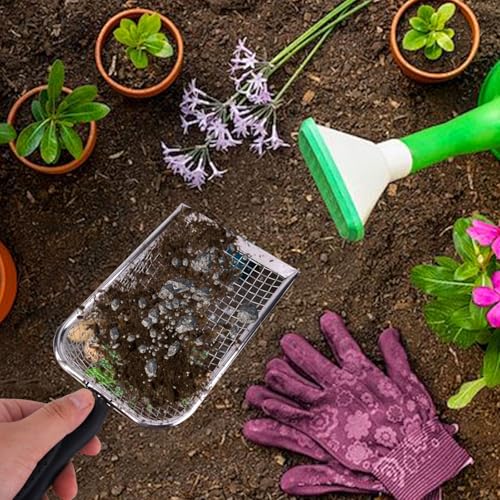 2 Pcs Gardening Soil Sifter, Handheld Shovel, Garden Sieve with Handle | 3.8mm and 5mm Mesh, Portable, For Sand Soil Dirt Compost, 2 Set - color: 2 Set