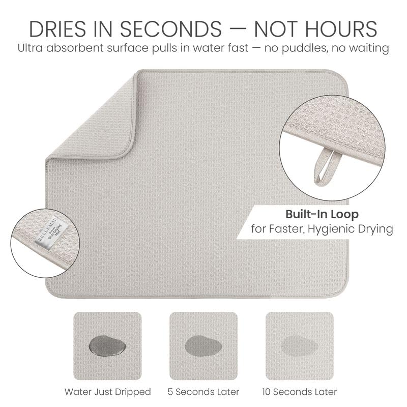 Bellemain XL Dish Mat Microfiber Dish Drying Mat, Super absorbent (Light Grey, 16" x 18") - color: Light Grey, size: 16" x 18"