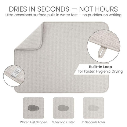 Bellemain XL Dish Mat Microfiber Dish Drying Mat, Super absorbent (Light Grey, 16" x 18") - color: Light Grey, size: 16" x 18"