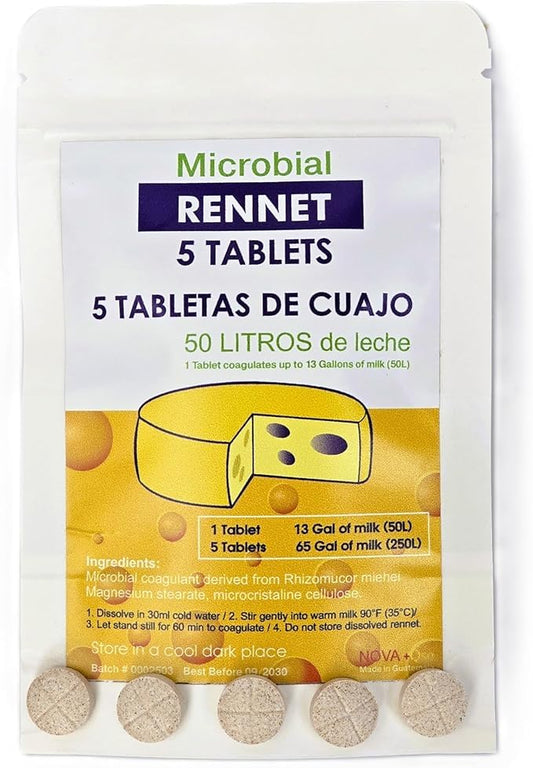 5 x Cuajo RENNET Tablets For any type of cheese 5 TABLETS FOR 250L OF MILK
