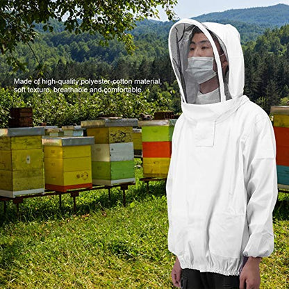 GLOGLOW Optimized Performance Beekeeping Veil Jacket, Foldable Gray Polyester Cotton Bee Suit, Ventilated Hood for Professional Beekeepers (White) - color: White