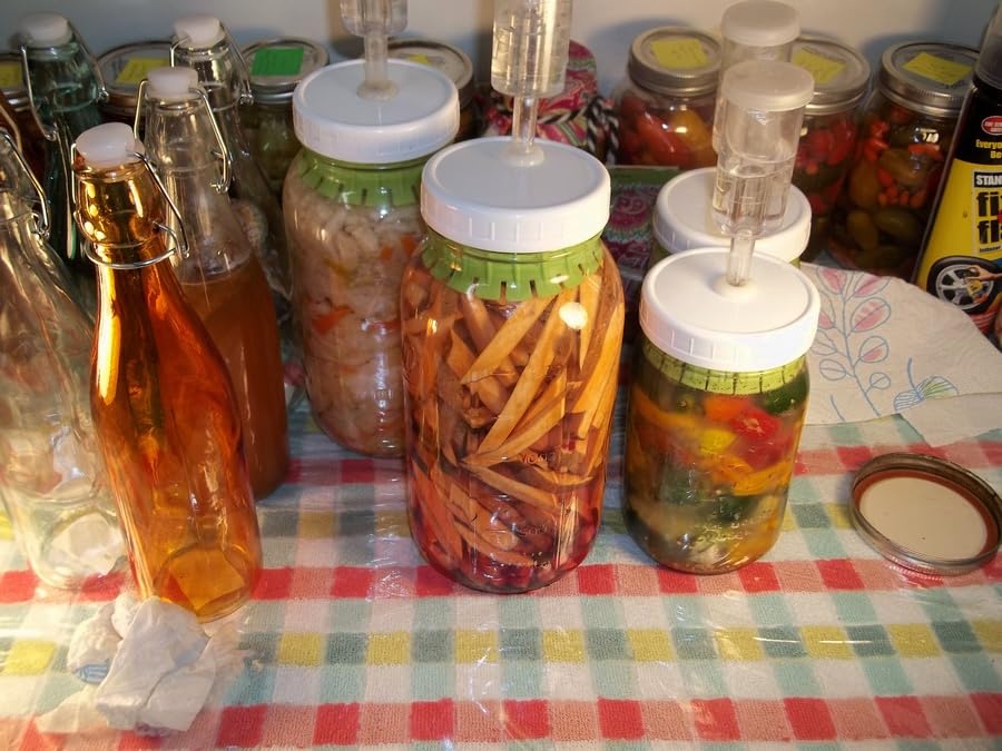 3 Pickle Pusher Small Batch Fermentation Kits. Complete with Airlock and Weight-Replacement. BPA Free. Holds 25X More Than Fermenting Weights. Fits Widemouth Mason Jars Not Included