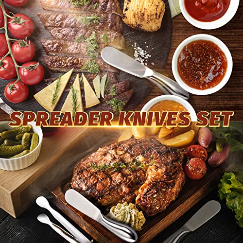Butter Spreader Knife Set 8 PCS Stainless Steel Cheese Butter Spreader Knives and Mini Serving Tongs for Cheese Cold Butter Jam Appetizers Pastry Charcuterie Accessories Kitchen Utensils - color: Silver08