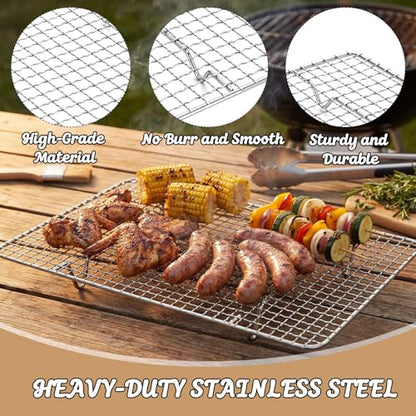 14 Inch Large Melting Dome and Grill Press Kit, 4 Pcs Griddle Accessories Set, Stainless Steel Cheese Basting Cover, Burger Bacon Press, 2 Cooling Racks for Flat Top Grill Indoor Outdoor