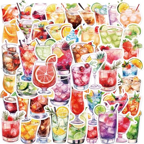 50 Packs Cocktails Stickers Water Bottles Laptop Phone Computer Guitar Skateboard Hydroflasks Wine Vinyl Sticker Waterproof Aesthetic Trendy Decals for Kids Teens Girls Adults(Colourful-7) - color: Colourful-7
