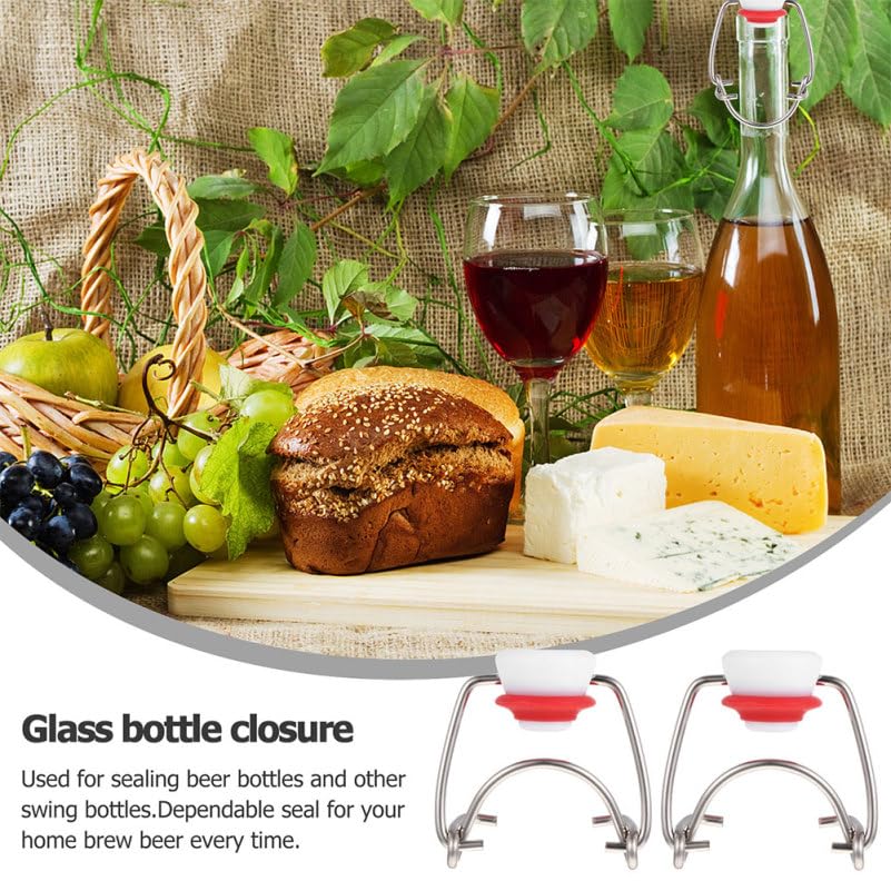6Pcs Swing Top Bottle Caps for Glass Beer Bottles Airtight Flip Stoppers Reusable Wire Swing Caps for Home Brewing and Beverage Sealing