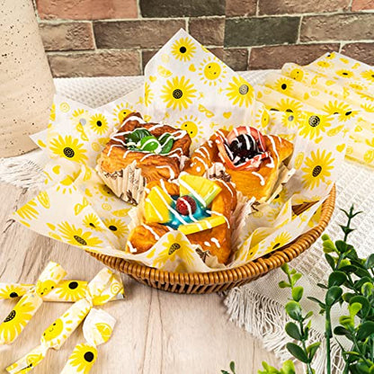 100 Pcs Wax Paper Sheets for Food, Sunflower Wax Papers for Food Sandwich Wrap Paper Deli Wraps, Waterproof Oil-proof Picnic Basket Liners with Sunflower Pattern for Kitchen Handmade Food - color: Sunflower