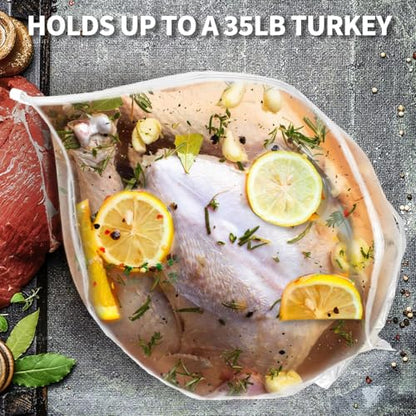 QPMR Turkey Brining Bags Set of 2 - Extra Large Holds up to 40lb，Thicker Brine Bags with Double Zip Lock & 2 Cotton Strings to Avoid Leaks for Thanksgiving Turkey, Chicken, Beef, Pork（26"×22"） - size: 2PCS--26*22INCH