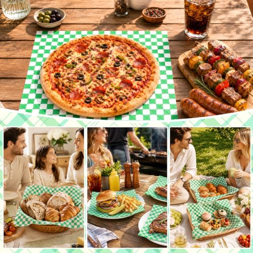 1000 Pcs Deli Paper Sheets 12x12", Premium Food Basket Liners, Grease Resistant Wax Paper Sheets for Food, Classic Checkered Sandwich Wrapping Paper for Party, Festival and Outdoors - color: Green