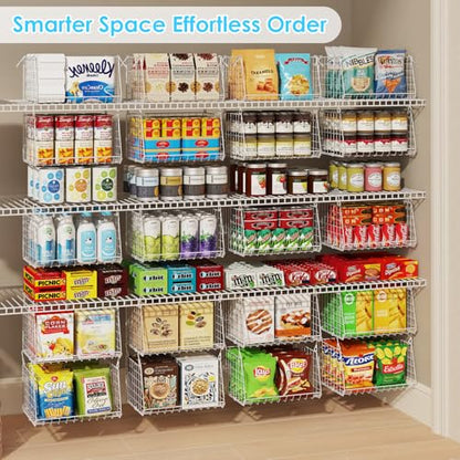 Jsskeeim 3-Pack Under Shelf Hanging Baskets with 360° Rotating Hooks - Space Saving Pantry Shelf Organizer for Kitchen Storage, Foldable Small Space Solutions for Pantry Organization, White