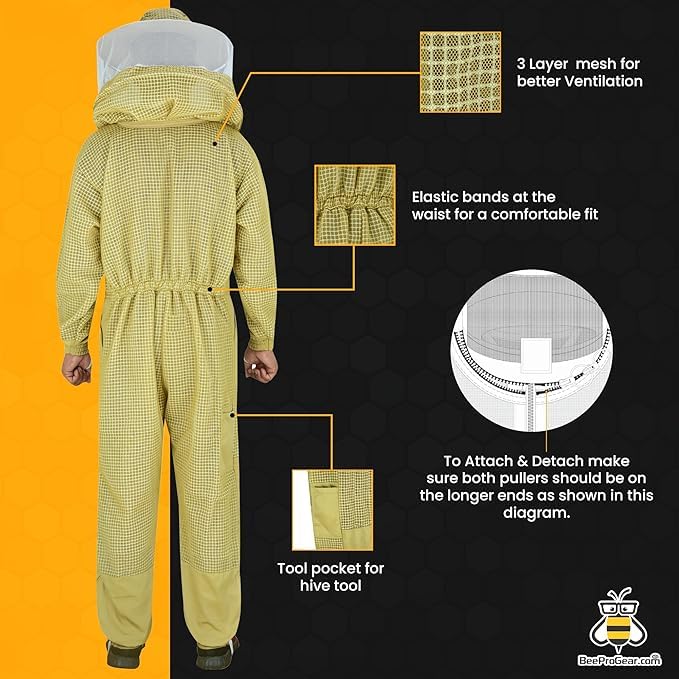 3-Layer Ultra Ventilated Mesh Beekeeping Suit for Men & Women with Veil Sting-Proof Bee Suit with Leather Gloves & Bag - color: Brown 2, size: 4X-Large