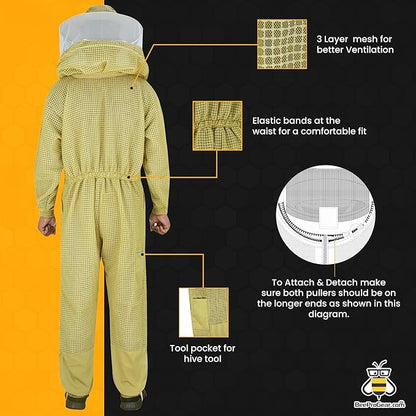 3-Layer Ultra Ventilated Mesh Beekeeping Suit for Men & Women with Veil Sting-Proof Bee Suit with Leather Gloves & Bag - color: Brown 2, size: 3X-Large