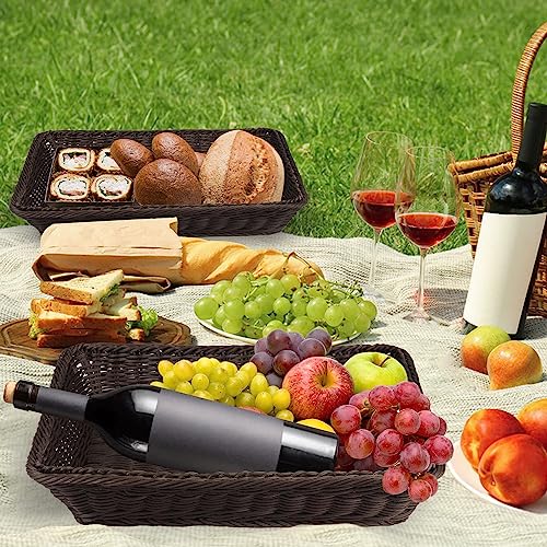 3 PCS 16 Inch Wicker Bread Basket, Woven Serving Basket, Tabletop Food Serving Basket for Restaurant, Bakery, Family Party, Hotel Serving, Fruits, Vegetables and Snacks, coffee, by GNIEMCKIN - size: 3 PCS 16 Inch coffee