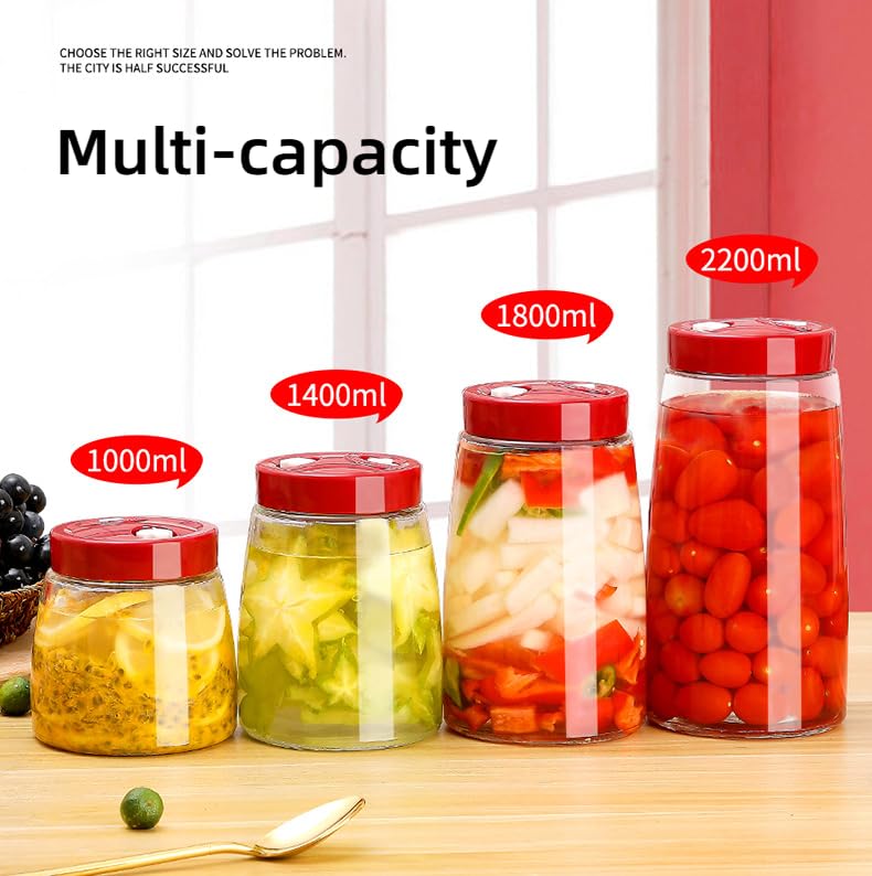 2.2 Liter Fermentation Jar, Fermenting Kit with Venting Valve Airlock and Fermenting Weight, Pickle Jar, Wide Mouth Glass Jar for Pickles, Kimchi, Sauerkraut, Mead, Kombucha, Sourdough - size: 2.2L