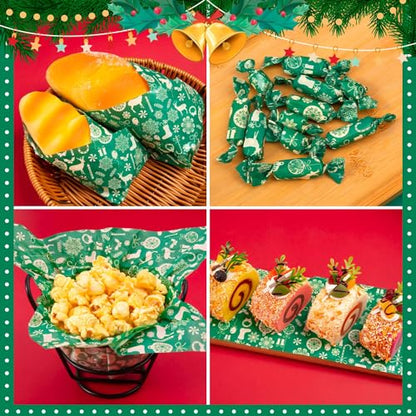 100 Pcs Christmas Wax Paper, Wax Paper Sheets for Food Deli Paper Sandwich Wrap Candy Cookies Wraps, Waterproof Oil-proof Picnic Basket Liners with Snowflake Pattern for Kitchen Handmade Food(Green)… - color: Green Snowflakes