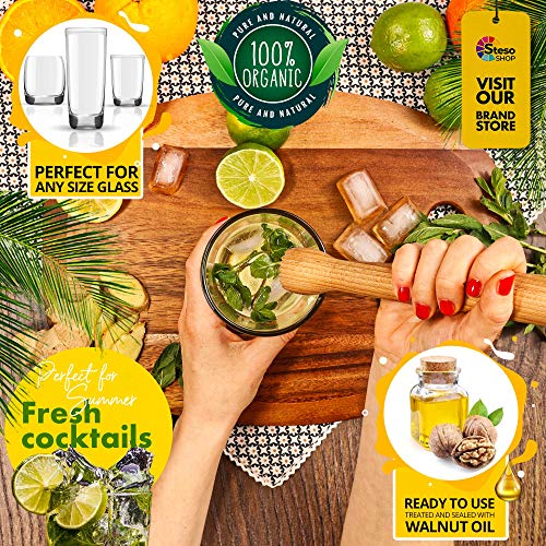 Steso Bar Muddler Wood - Mojito Cocktail Muddler - Mint Lime Herbs Lemon Garlic Crusher - Durable Stable Powerful