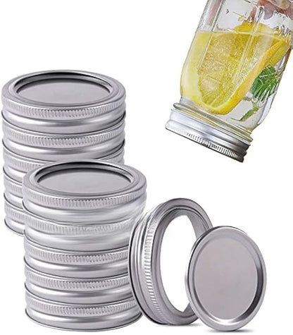 Wide Mouth Canning Lids and Rings Set of 12, Reusable Stainless Steel Mason Jar Lids with Bands for Food Storage, Preserving, Pickling and Fermentation(7cm,Silver) - size: 7cm