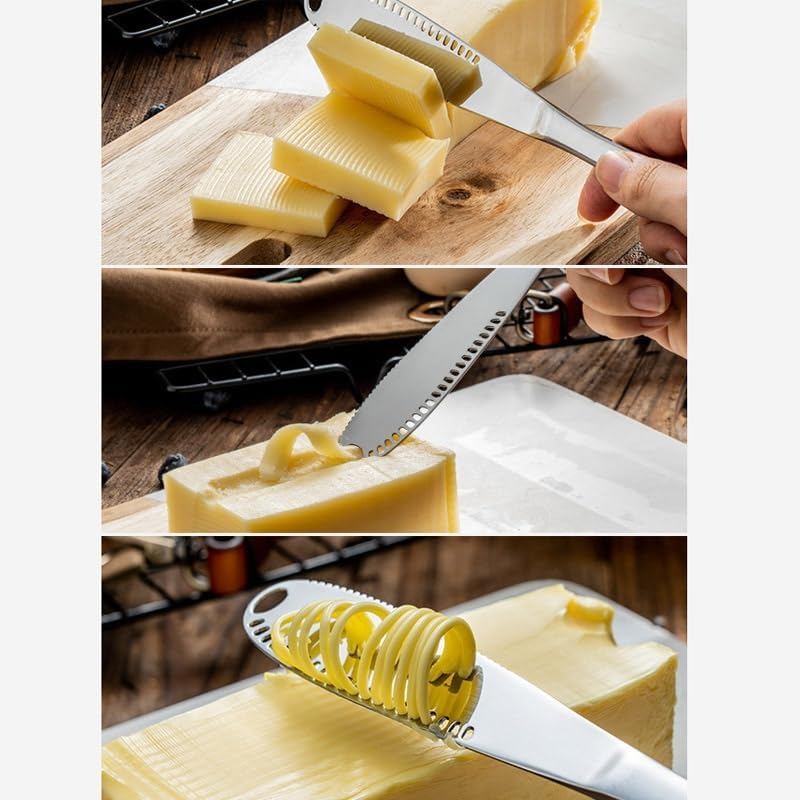 Stainless Steel Butter Spreader, Butter Knife, 3-in-1 Knife Butter Spreader & Kitchen Gadget, Cold Butter Spreader, Curler & Micro Grater