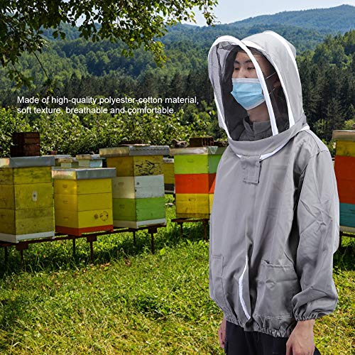 Beekeeping Jacket Protective Veil Suit with Double Zippers Breathable Polyester Cotton Beekeeping Clothing for Beekeepers White Gray (Gray) - color: Gray