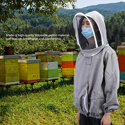 Beekeeping Veil Jacket, Polyester Cotton, Foldable Bee Suit, Protective Clothing for Beekeepers, Medium Ventilated Hood (Grey) - color: Grey