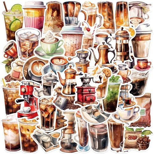 Vintage Coffee Theme Stickers 50PCS Afternoon Tea Drink, Iced Coffee Stickers for Gifts & Parties Teens,Adults - Party Favors,Gifts,Scrapbooking,Laptop,Water Bottles,Skateboards (Colourful-6) - color: Colourful-6